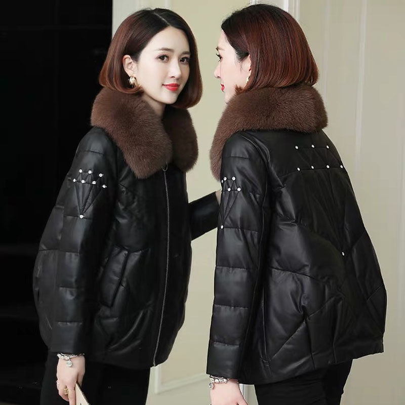 Women 2020 Winter White Duck Down Real Leather Jacket Female Sheepskin Coat Fur Collar Coat Ladies Short Zipper Overcoat V82, Black
Women 2020 Winter White Duck Down Real Leather Jacket Female Sheepskin Coat Fur Collar Coat Ladies Short Zipper Overcoat V82, Black