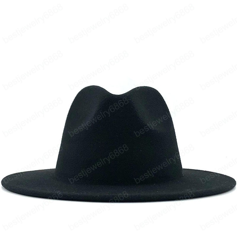 Unisex Outer black Inner Red Wool Felt Jazz Fedora Hats with Men Women Wide Brim Panama Trilby Cap