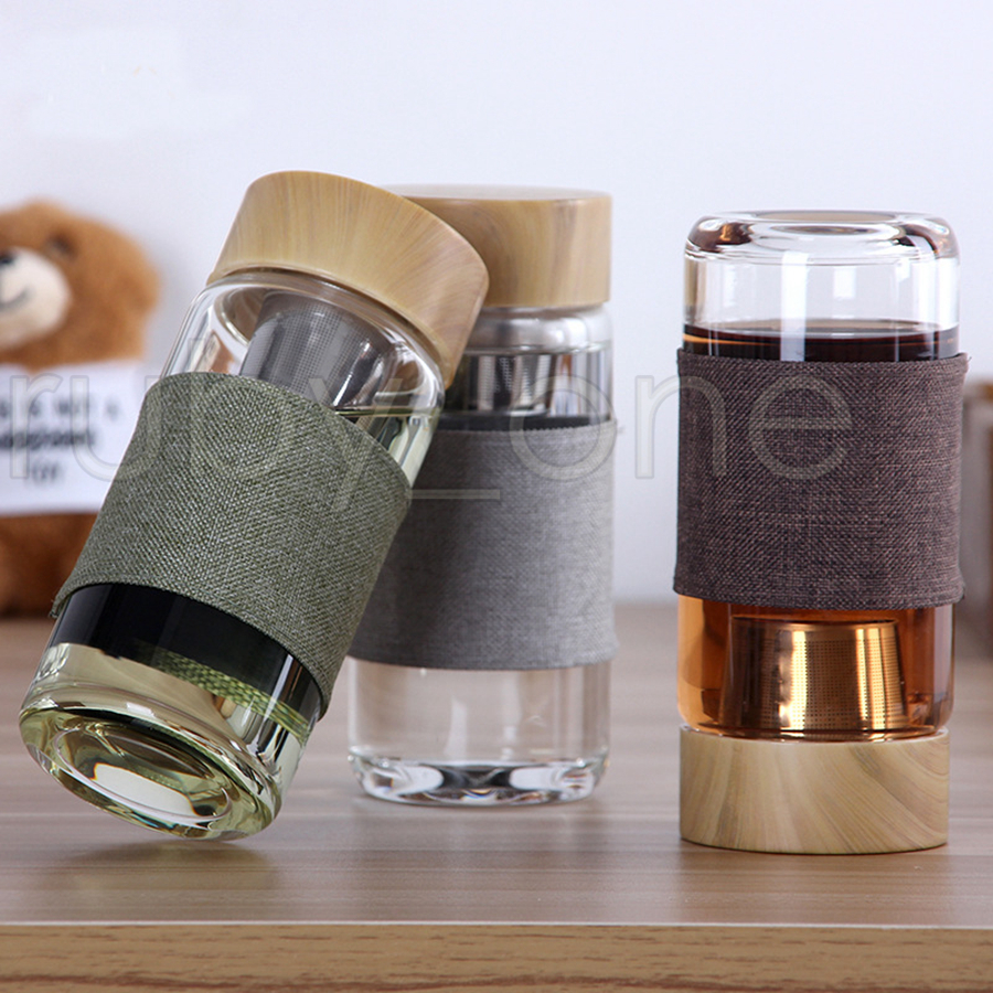 350ml 12oz Glass Water Bottles Heat Resistant Round Office Tea Cup With Stainless Steel Tea Infuser Strainer Tea Mug Car Tumblers 6615841