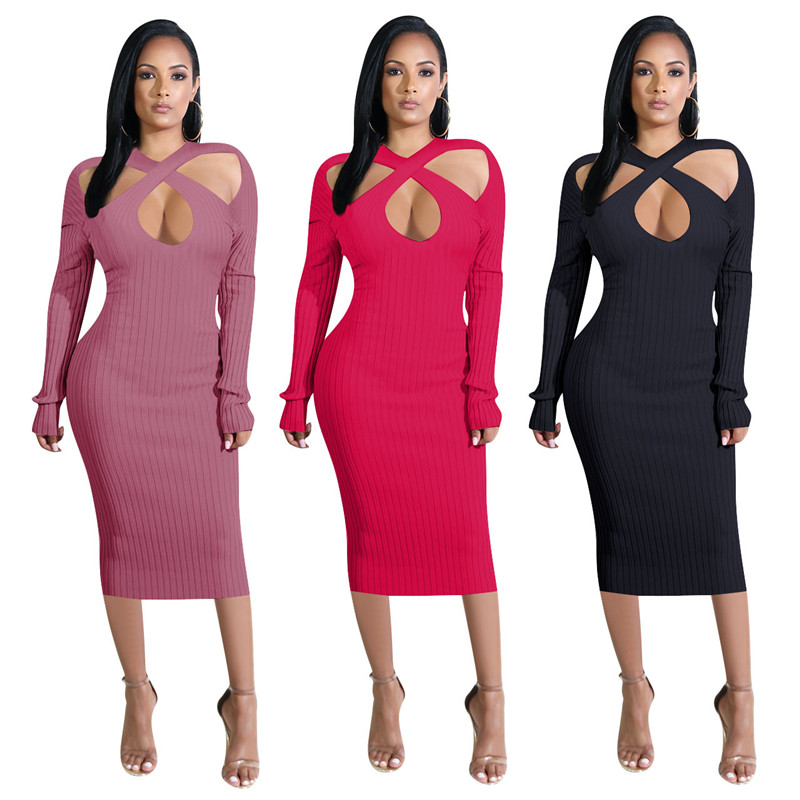 Sexy Hollow Out Womens Dresses Fashion Solid Color Long Sleeve Knitted Bodycon Dresses Autumn Womens Designer Clothes 2020, Black;gray
Sexy Hollow Out Womens Dresses Fashion Solid Color Long Sleeve Knitted Bodycon Dresses Autumn Womens Designer Clothes 2020, Black;gray