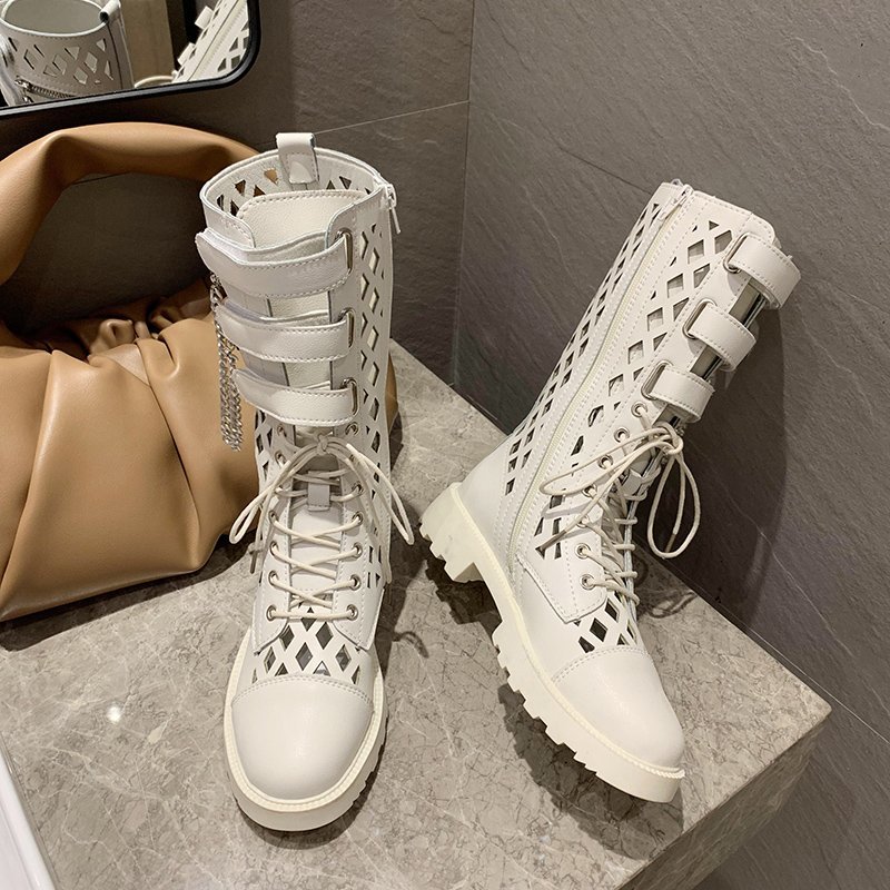 Rimocy Punk Black Leather Hollow Out Summer Boots Women Metal Chain High Street Mid Calf Boot Woman Autumn 2020 Motorcycle Shoes
Rimocy Punk Black Leather Hollow Out Summer Boots Women Metal Chain High Street Mid Calf Boot Woman Autumn 2020 Motorcycle Shoes