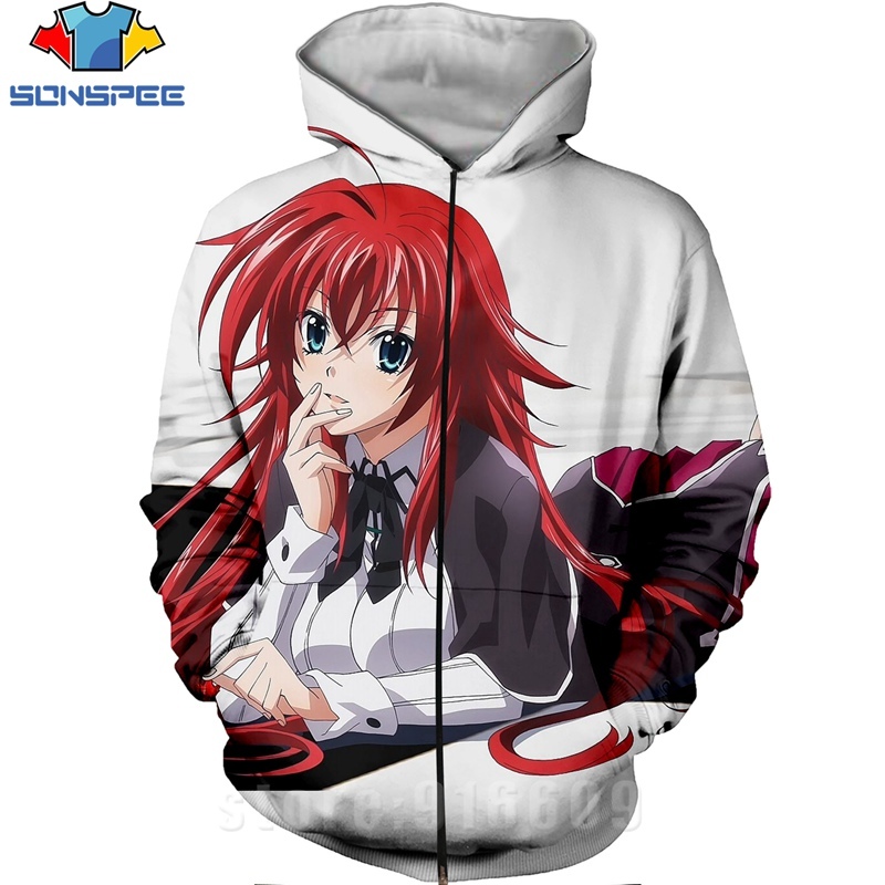 High School DD Zipper 3D Print Rias Gremory Anime Sweatshirt Jacket Harajuku Cartoon Hoodies Kawaii Sexy Girl Shirt Zip hoodie T200914 - view 5