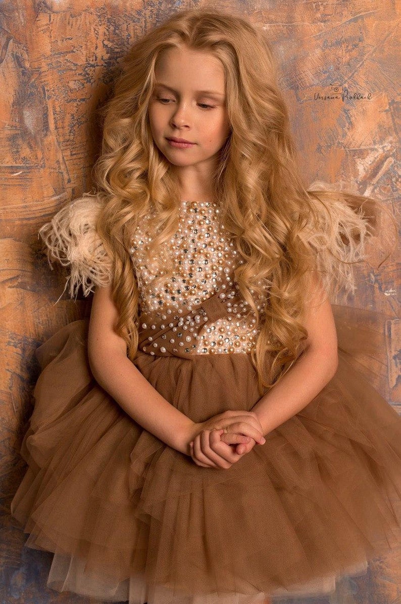 Designer Flower Girls Dresses Beaded Bow Jewel Neck A Line Girls Formal Gowns Custom Made Tulle Children Evening Dress