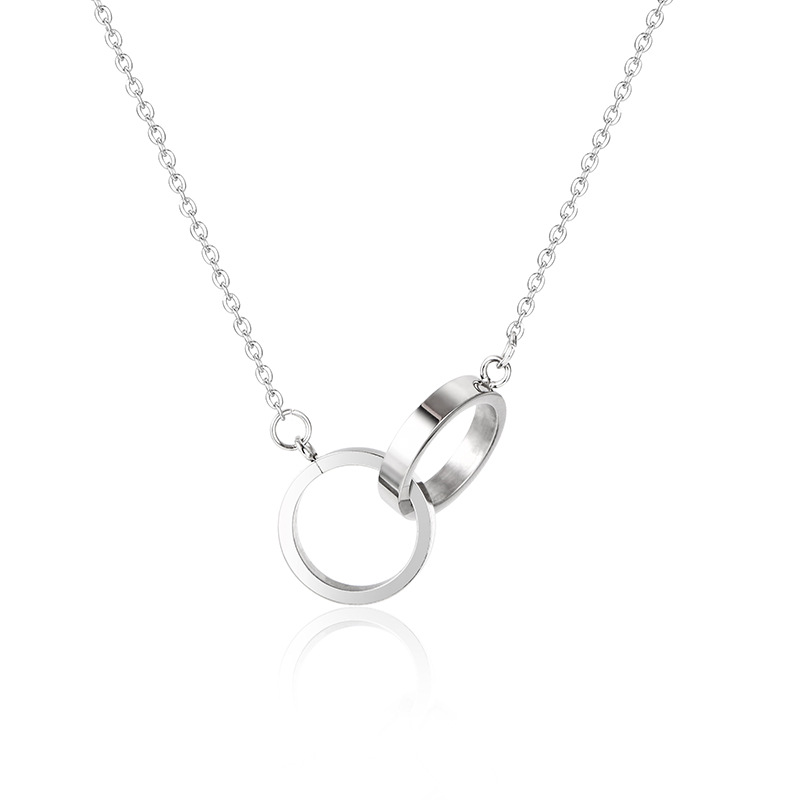 Cross Circle Stainless Steel Pendant Necklaces Trendy Style Double Annulus Interlocking Necklaces for Women Girls Jewelry Gifts