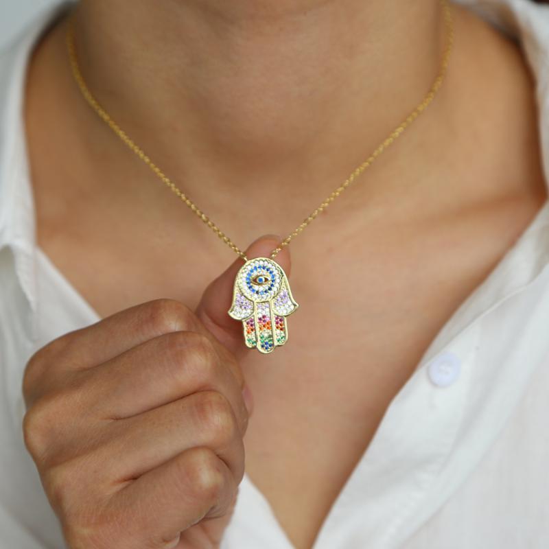 rainbow hamsa hand fatima's hand pendant necklace Gold filled colorful cz paved high quality fashion jewelry
rainbow hamsa hand fatima's hand pendant necklace Gold filled colorful cz paved high quality fashion jewelry