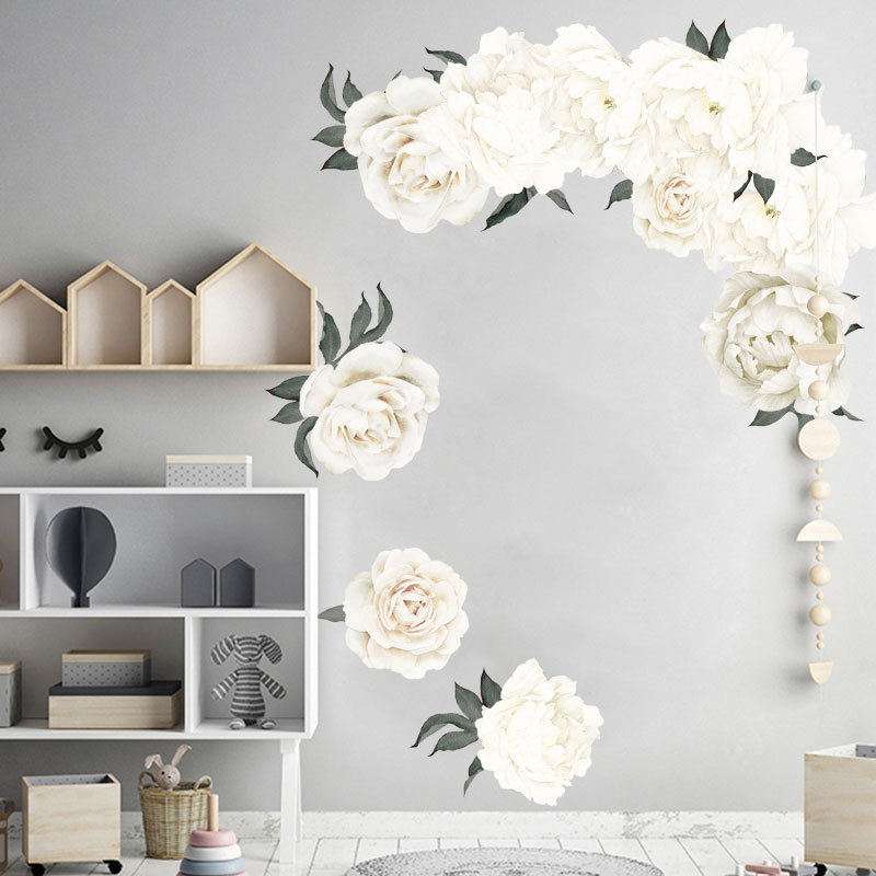 White Peony Beautiful Flowers Wall Stickers for Living Room Wall Decal Baby Nursery Murals Decor Poster Murals