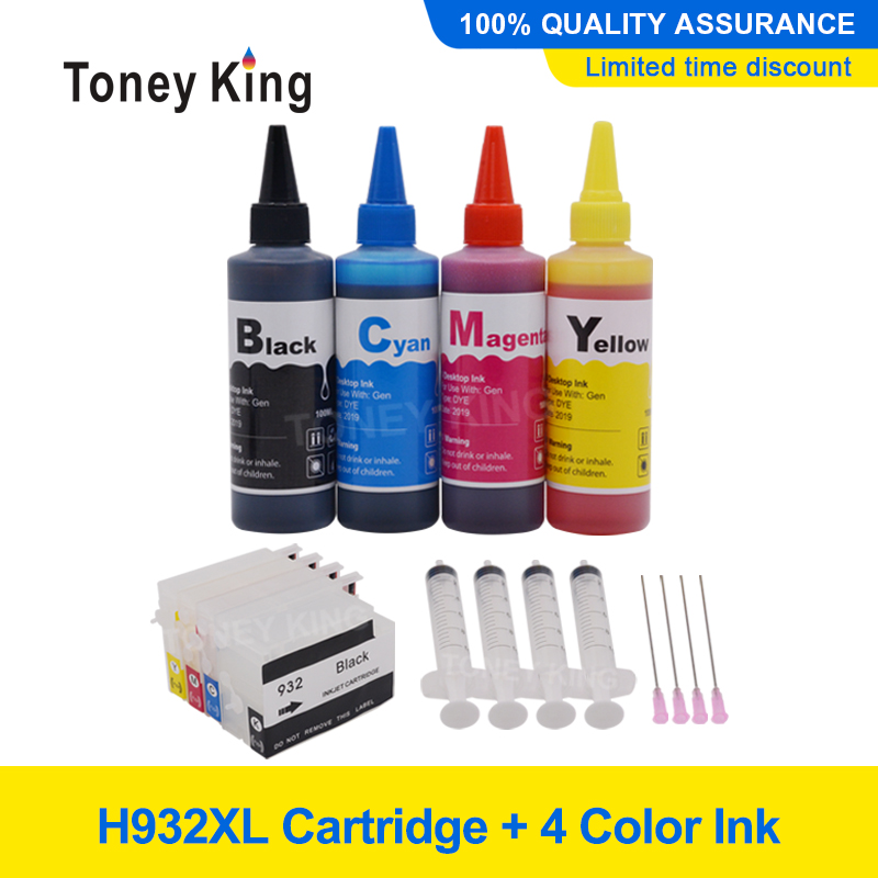 Toney King 932 4PCS Empty Refillable Ink Cartridge with chip + 400ML dye ink Compatible For Officejet 6100 6600 6700 7110
Toney King 932 4PCS Empty Refillable Ink Cartridge with chip + 400ML dye ink Compatible For Officejet 6100 6600 6700 7110