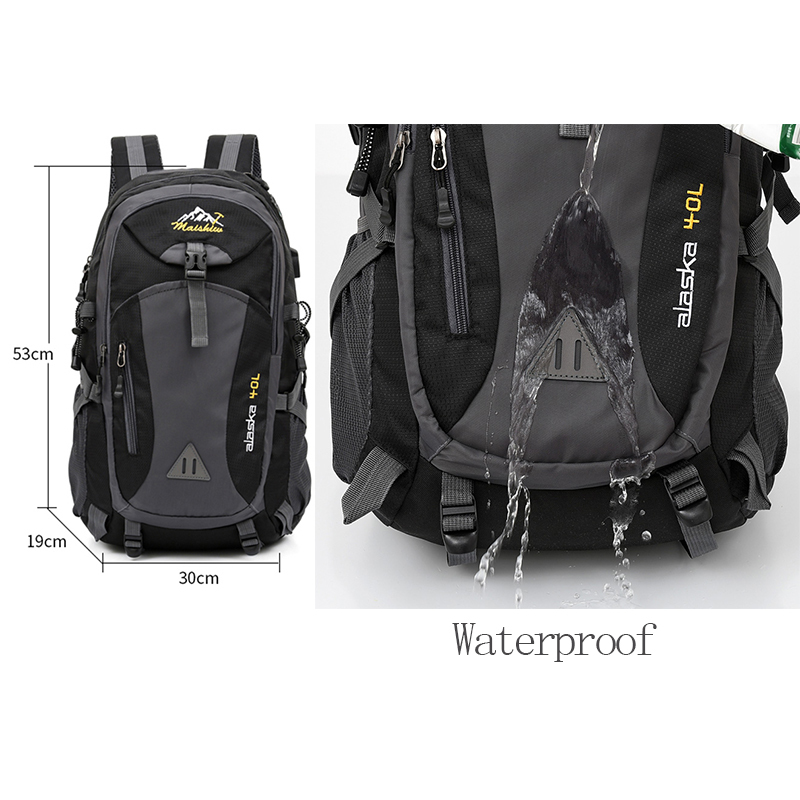 40L Waterproof USB charging Climbing Unisex male travel men Backpack men Outdoor Sports Camping Hiking Backpack School Bag Pack 200918
