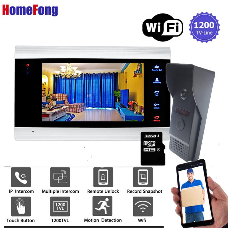 

Homefong 7 Inch Wireless Video Door Phone Door Intercom IP Wifi Doorbell With Camera 1200TVL Unlock Record Motion Detection