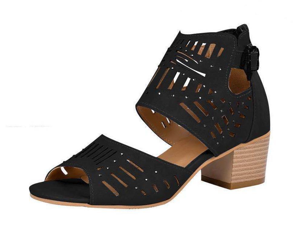 New Classic Women Fashion Sandals Thick heel Women Vintage Hollow carved Peep Toe Square Heel Wedges Sandals High Heels Shoes