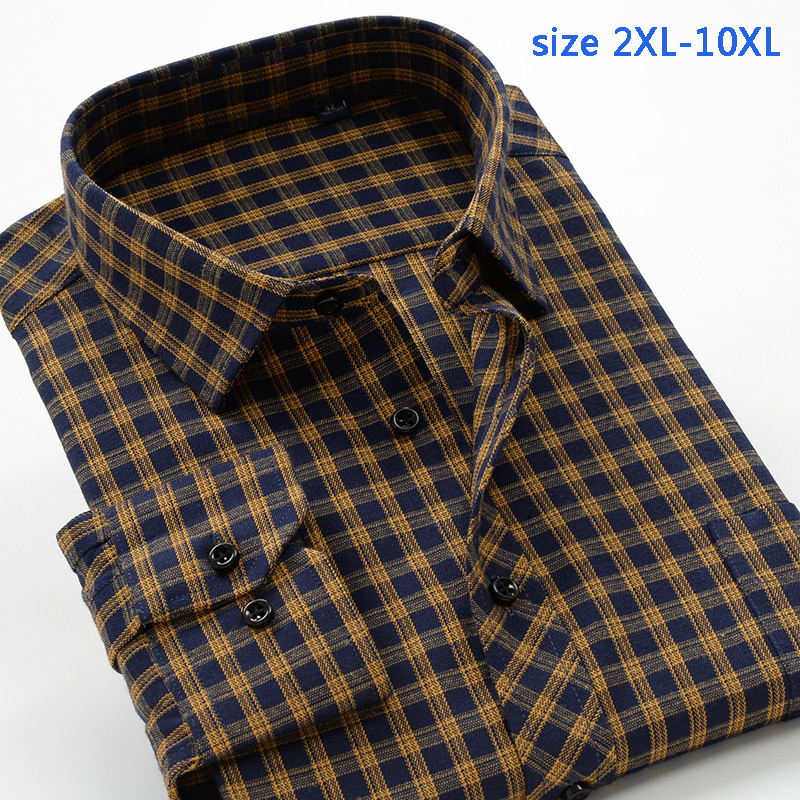 New Arrival Plaid Fashion High Qulatiy Mens Super Large 10xl Long-sleeve Shirt Very Big Plus Size XXL- 8XL 9XL 10XL 200925