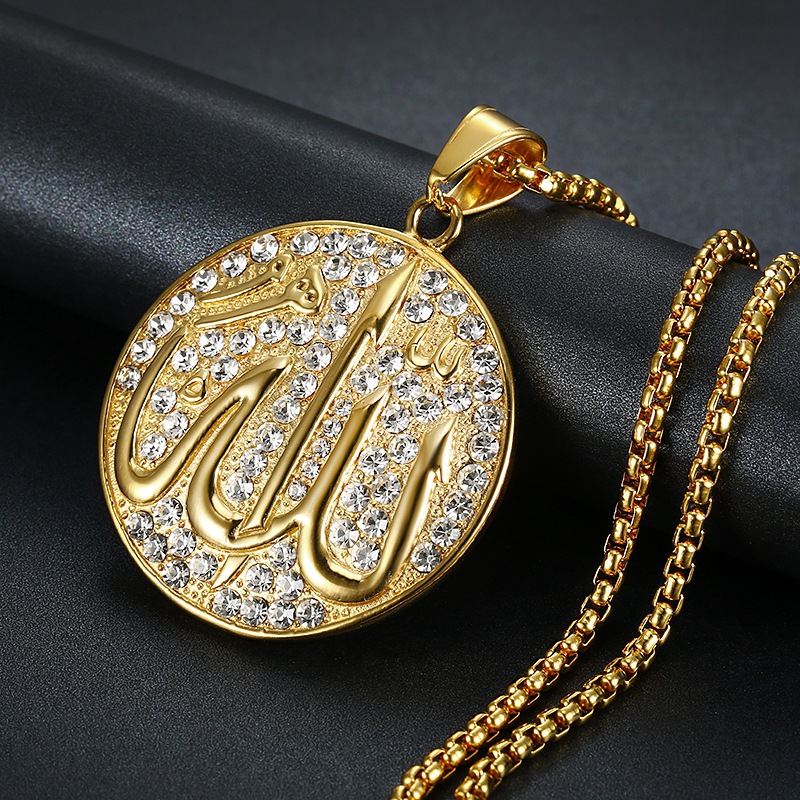 Hip Hop Bling Iced Out Rhinestone Stainless Steel Islam Muslim Round Pendant Necklace for Men Rapper Jewelry
Hip Hop Bling Iced Out Rhinestone Stainless Steel Islam Muslim Round Pendant Necklace for Men Rapper Jewelry