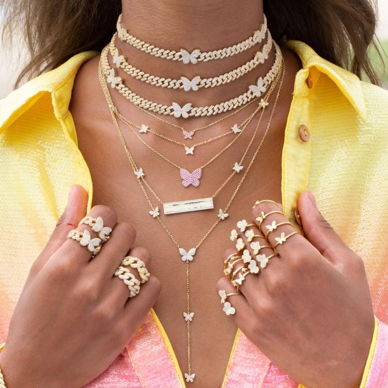 Multi butterfly charm choker necklace with cz paved cuban chain hip hop necklace wholesale women statement for wedding
Multi butterfly charm choker necklace with cz paved cuban chain hip hop necklace wholesale women statement for wedding