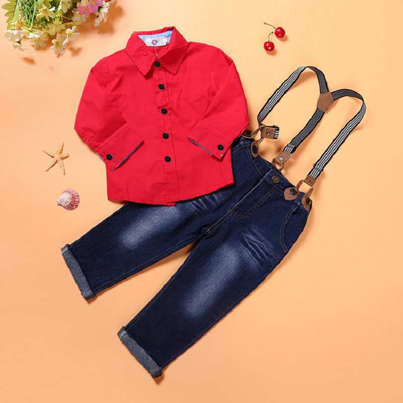 Spring Fashion Kids Toddler Clothing Red Long Sleeve Shirts Casual Outfits Denim Jeans Trousers Suspenders Party 2pc Sets
Spring Fashion Kids Toddler Clothing Red Long Sleeve Shirts Casual Outfits Denim Jeans Trousers Suspenders Party 2pc Sets