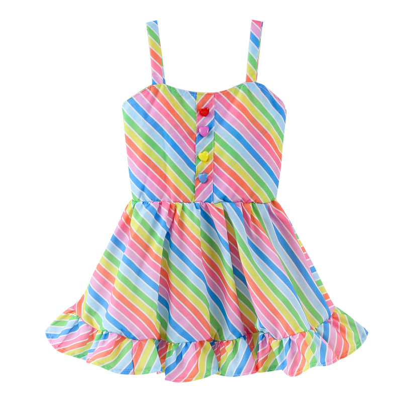 Fashion Girl Sling Dress Summer Toddler Girls Sleeveless Dresses Children Clothes Baby Cotton Rainbow Stripes Princess Dress, Blue
Fashion Girl Sling Dress Summer Toddler Girls Sleeveless Dresses Children Clothes Baby Cotton Rainbow Stripes Princess Dress, Blue