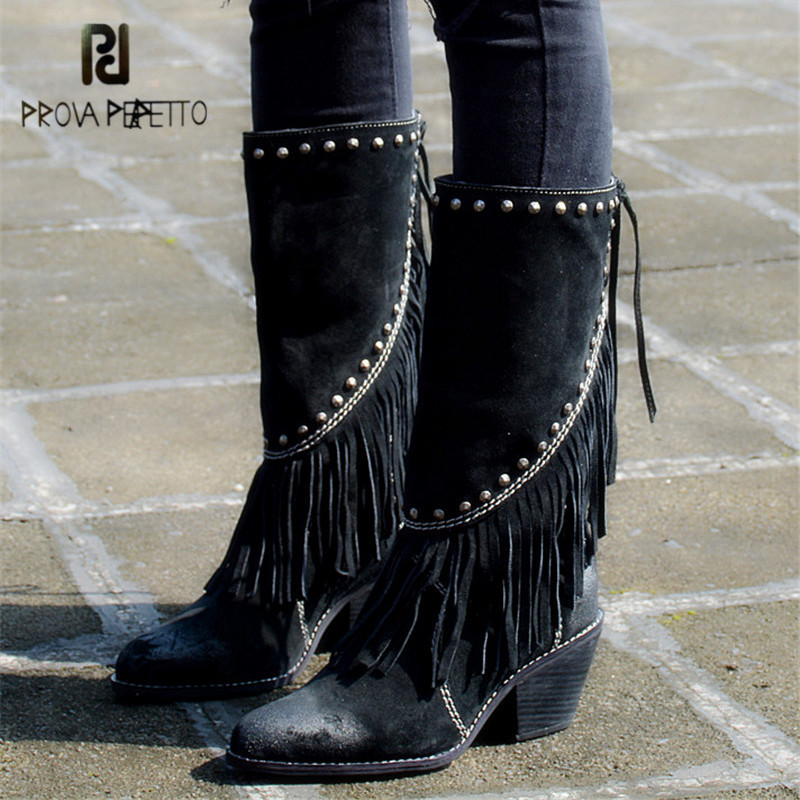 Prova Perfetto Black Fringed Women High Boots Suede Tassels Chunky High Heel Long Boot Tassels Rivets Platform Rubber Botas
Prova Perfetto Black Fringed Women High Boots Suede Tassels Chunky High Heel Long Boot Tassels Rivets Platform Rubber Botas