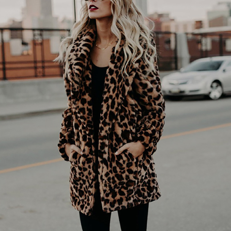 2020 Designer Faux Coat For Women Autumn Winter Warm Fashion Leopard Artificial Fur Women's Coats Casual Womens Jacket