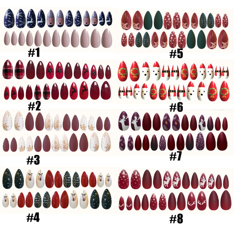 24Pcs/sheet Acrylic Full Cover Artificial Fake Nails DIY Christmas Tree Snowman Christmas Nail Art