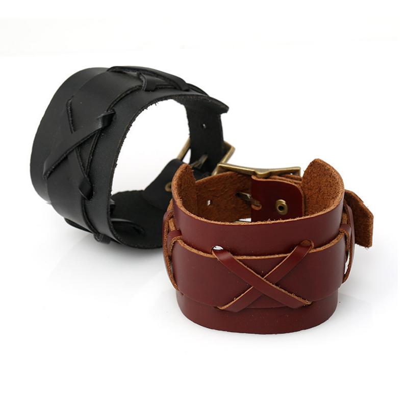 Real Genuine Leather Cowhide Cross Woven Black/Brown Metal Clasp Adjustable Punk Cuff Bracelts & Bangles for Mens Jewelry
Real Genuine Leather Cowhide Cross Woven Black/Brown Metal Clasp Adjustable Punk Cuff Bracelts & Bangles for Mens Jewelry