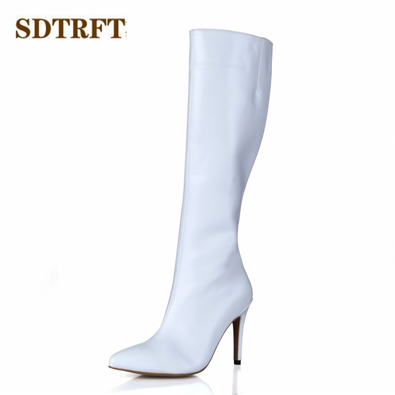 SDTRFT Spring Autumn Fashion botas mujer 10cm thin heels Knee High boots Pointed Toe shoes Woman white party pumps Plus:35-42 43
SDTRFT Spring Autumn Fashion botas mujer 10cm thin heels Knee High boots Pointed Toe shoes Woman white party pumps Plus:35-42 43
