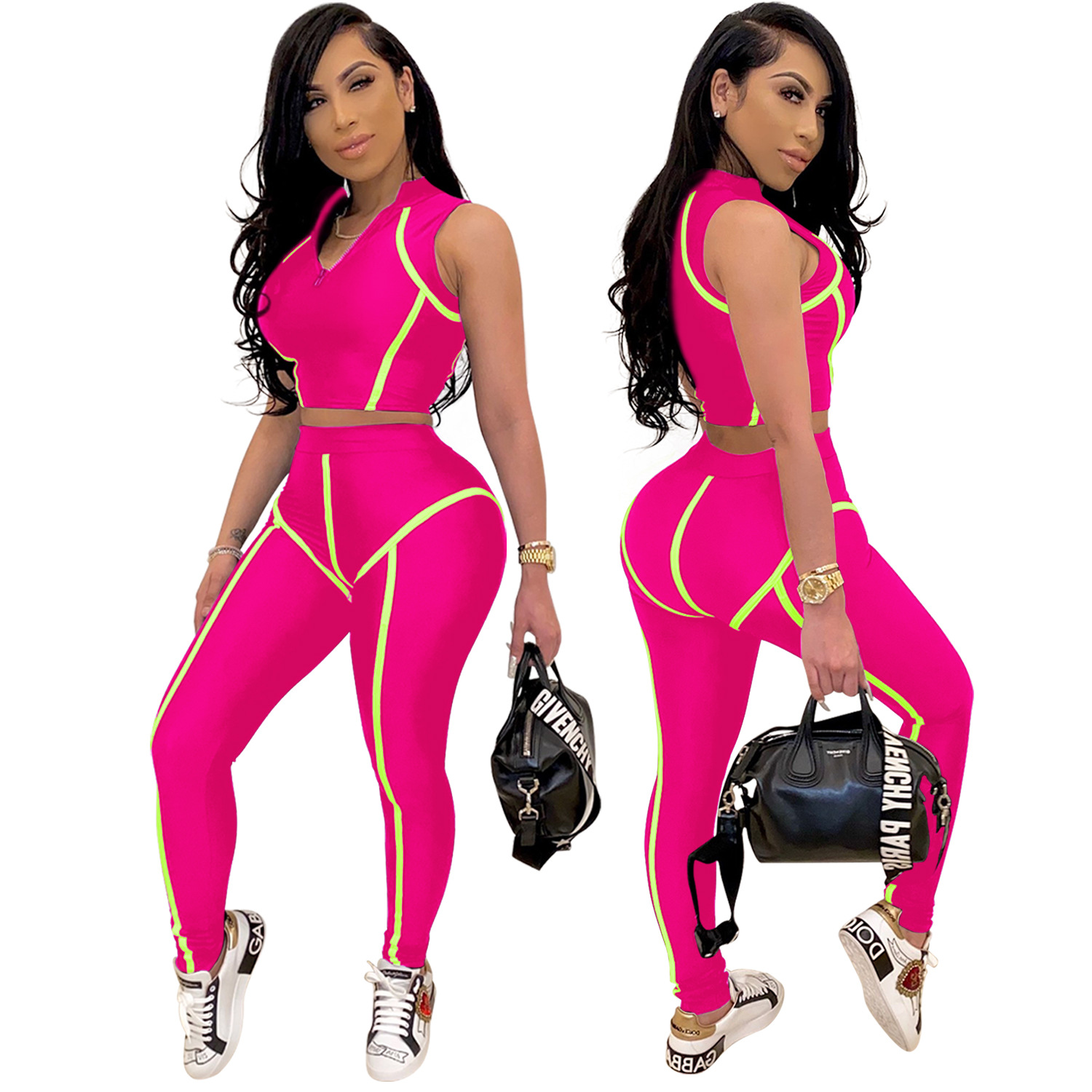 Spot trend Pants European and American spring summer women's fashion casual solid color sports suit