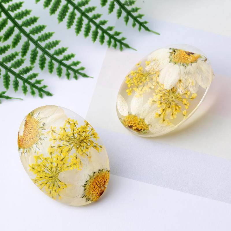 Korean Fashion Oval Dried Flower Stud Earrings for Women Acetate Transparent Earings Fashion Jewelry Boucle D'oreille Femme 2020