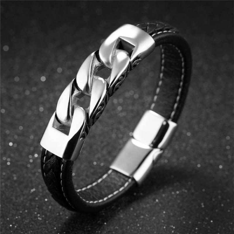 Top Quality Stainless Steel Cowhide Black Color Braided Rope Black Color Bracelets New Fashion Trendy Bracelets Jewelry Gift Men
Top Quality Stainless Steel Cowhide Black Color Braided Rope Black Color Bracelets New Fashion Trendy Bracelets Jewelry Gift Men
