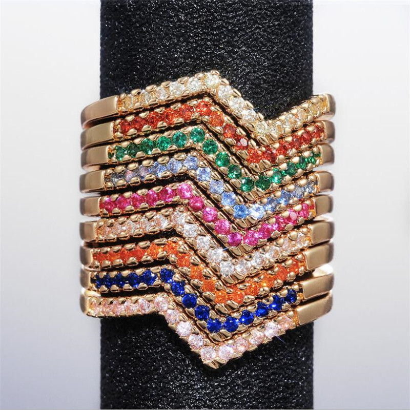 Choucong Unique tail Fashion Jewelry Sier&Gold Fill Finger Multi Gemstones CZ Dia Party Women Wedding Wave Ring Gift