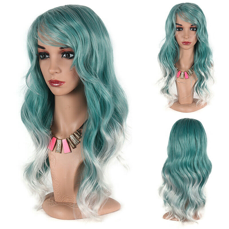 Ombre Green White Fashion Synthetic Hair Wig Long Straight Full Wigs Natural