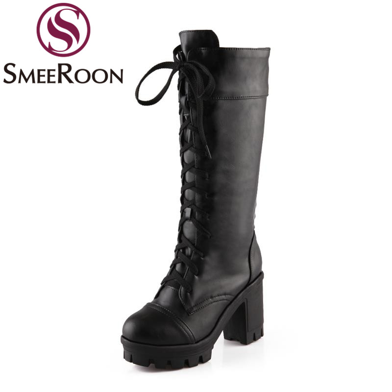 Smeeroon knee high boots lace up youth campus leisure winter boots thick high heels platform fashion woman shoes big size, Black
Smeeroon knee high boots lace up youth campus leisure winter boots thick high heels platform fashion woman shoes big size, Black