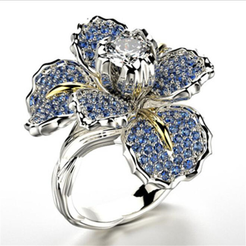 New full zircon two-color women's ring blue flower plant jewelry ring romantic banquet wedding charm jewelry gift wholesale
New full zircon two-color women's ring blue flower plant jewelry ring romantic banquet wedding charm jewelry gift wholesale