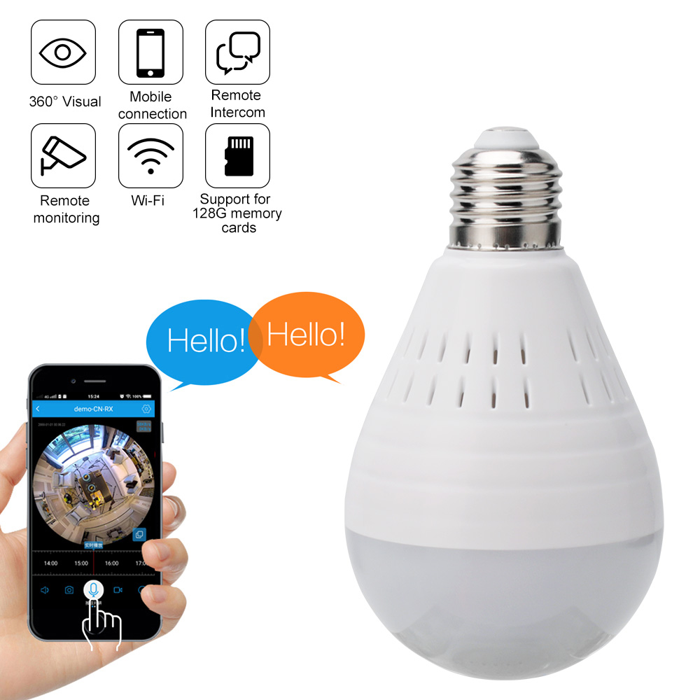 360 Degree LED Light 960P Wireless Panoramic Home Security WiFi Camera IP Night Vision Fisheye E27 Bulb Light Cam
360 Degree LED Light 960P Wireless Panoramic Home Security WiFi Camera IP Night Vision Fisheye E27 Bulb Light Cam