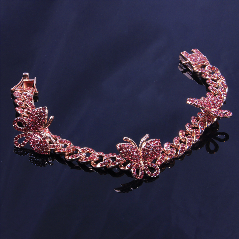 Cuban Link Butterfly Anklets Women Iced Out Tennis Chain Leg Bracelet Beach Anklet Bling Rhinestone Fashion Hip Hop Feet Jewelry A