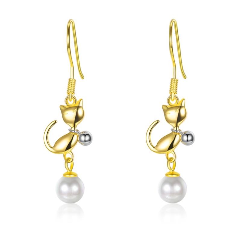 Exquisite Cute Cat Drop Earrings Real 925 Sterling Silver Yellow Color Pearl Earring For Women From Party Fine Jewelry
Exquisite Cute Cat Drop Earrings Real 925 Sterling Silver Yellow Color Pearl Earring For Women From Party Fine Jewelry