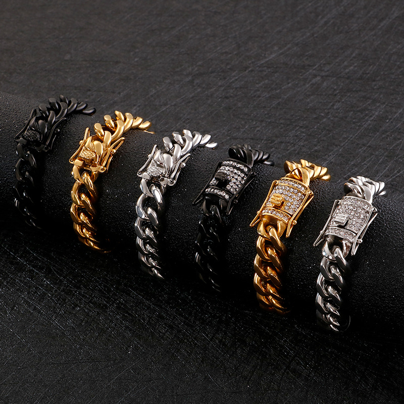 11MM Thick Miami Cuban Curb Chain Bracelet Men Hiphop Gold Black Stainless Steel Mens Women CZ Crystal Biker Bracelets Jewelry
11MM Thick Miami Cuban Curb Chain Bracelet Men Hiphop Gold Black Stainless Steel Mens Women CZ Crystal Biker Bracelets Jewelry