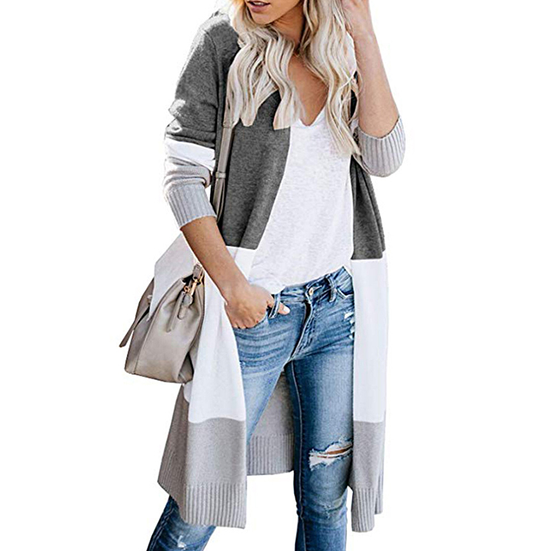 Women Casual Cardigan Autumn Long Sleeve Patchwork Sweaters Colorblock Long Mujer Women Jumper Open Front Loose Cardigan Y200819