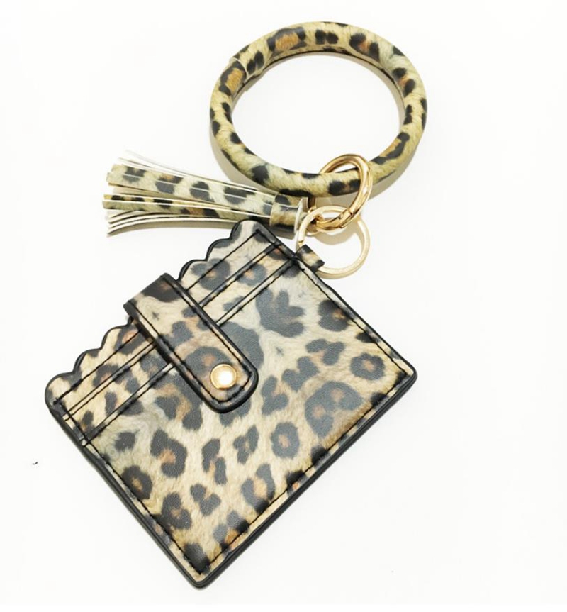 Wristlet Card Bags Tassel Bangle Keychain PU Leather Bracelets Keychain Hanging Card Carrier Pouch Women Girls Christmas Jewelry 5907