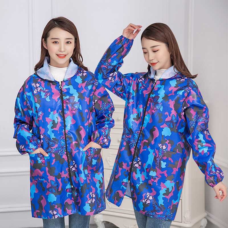 Aprons Fashion Waterproof Kitchen Apron Unisex Long Sleeve Gown Camouflage Oil-proof Men Adult OverallsZipper Household Clothes