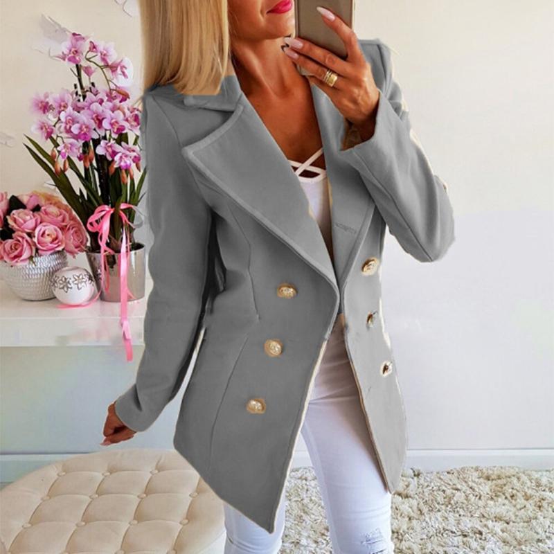 Women's Jackets HEFLASHOR Women Casual Wool Autumn Double Breasted Vintage Office Lady Dress Coats Slim Solid Jacket Outerwear Femme