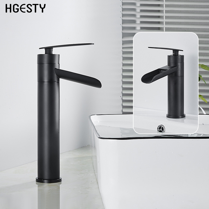 

Modern Bathroom Basin Faucet Black Waterfall Faucet Single Handle Vessel Sinks Washbasin Cold Hot Water Mixer Tap Deck Mounted