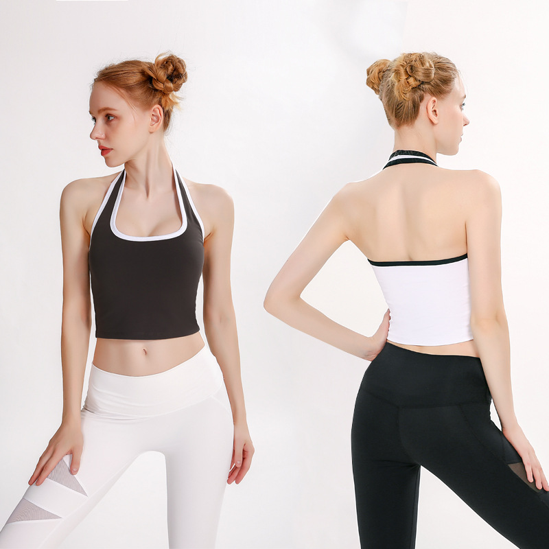 2020 yoga Vest Women's hanging neck beauty back color matching with chest pad gathered sports fitness top dance training, Black
2020 yoga Vest Women's hanging neck beauty back color matching with chest pad gathered sports fitness top dance training, Black