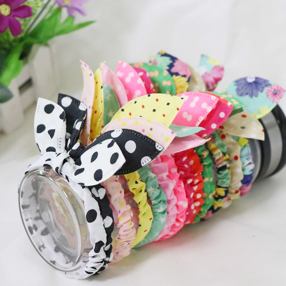 100pc Hair Rubber Bands Polka Dot Hairband Rabbit Ears Head Flower Gum Rope Elastic Hair Tie Hair Accessories For Girls Headwear LJ200921