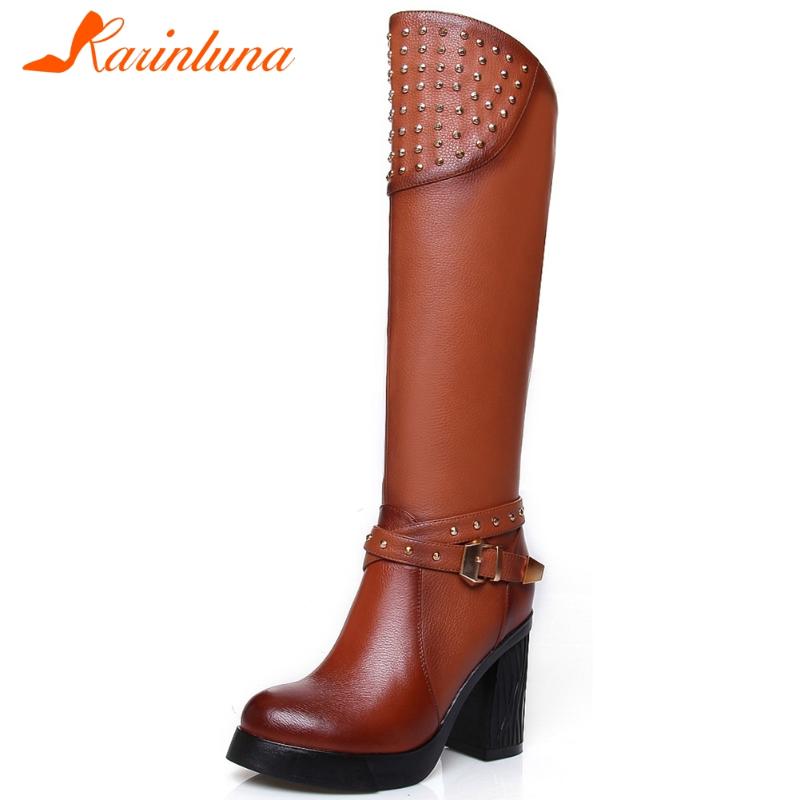 KARIN 2020 Rivet Boots Platform Chunky High Heels Knee High Buckle Women Boots New Female Genuine Leather Women Shoes, Black
KARIN 2020 Rivet Boots Platform Chunky High Heels Knee High Buckle Women Boots New Female Genuine Leather Women Shoes, Black