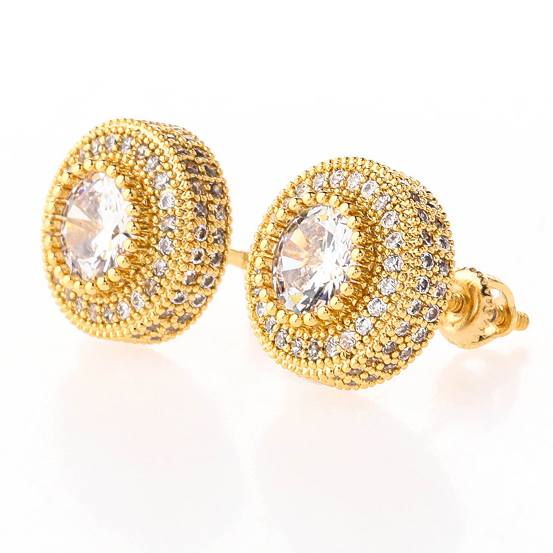 American INS style round zircon earrings with hiphop personality stud earrings for men and women