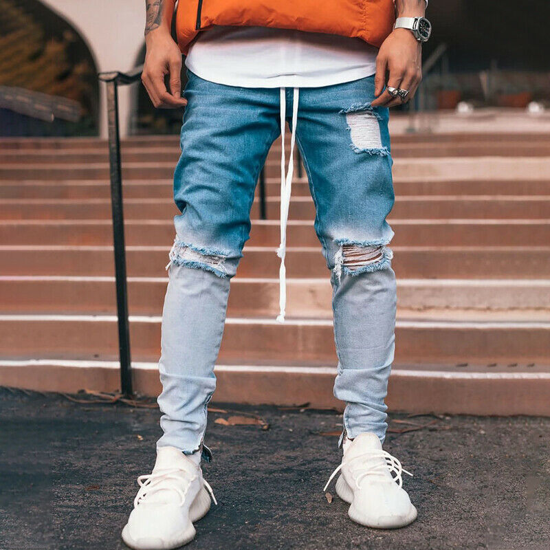 2020 Mens Pants Stretch Long Skinny Jeans Plus Size 3XL Black Men Gradient Ripped Hole Trousers Mens Blue Denim Pants, Light blue
2020 Mens Pants Stretch Long Skinny Jeans Plus Size 3XL Black Men Gradient Ripped Hole Trousers Mens Blue Denim Pants, Light blue