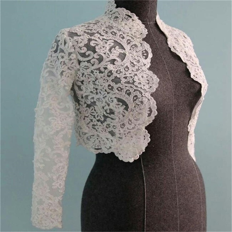 Elegant Bridal Lace Jacket Long Sleeves Appliques Wrap Sheath Bridal Bolero For Wedding Dresses Custom Made High Quality Jacket