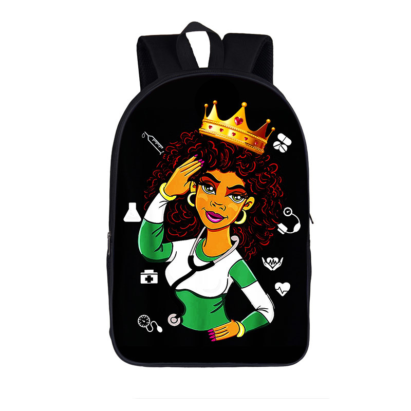 Black Nurse with Crown Backpack for Teenager Girls Children School Bags Afro Women Canvas Travel Bag Student Bagpack Kid Bookbag LJ200923