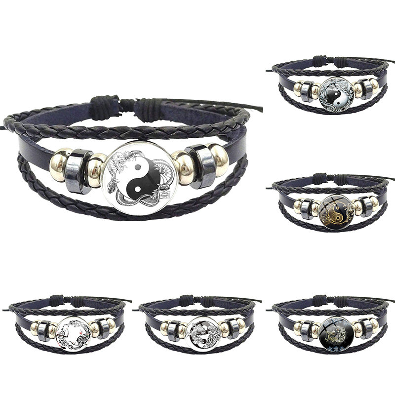 Jewelry Classic Glass Cabochon Black Leather Bracelet Bangle Fashion For Women Tai Chi Dragon Tiger Yin Yang
Jewelry Classic Glass Cabochon Black Leather Bracelet Bangle Fashion For Women Tai Chi Dragon Tiger Yin Yang