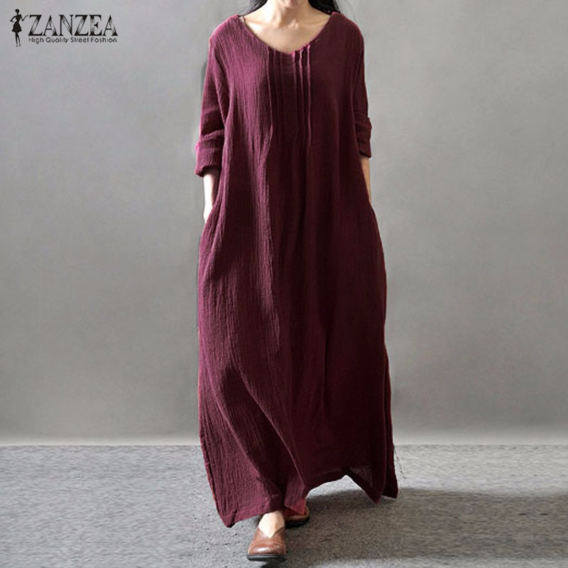ZANZEA Women Dress 2020 Autumn V Neck Long Sleeve Floor-length Casual Loose Solid Maxi Long Dress Vestidos Plus Size -5XL, Black
ZANZEA Women Dress 2020 Autumn V Neck Long Sleeve Floor-length Casual Loose Solid Maxi Long Dress Vestidos Plus Size -5XL, Black