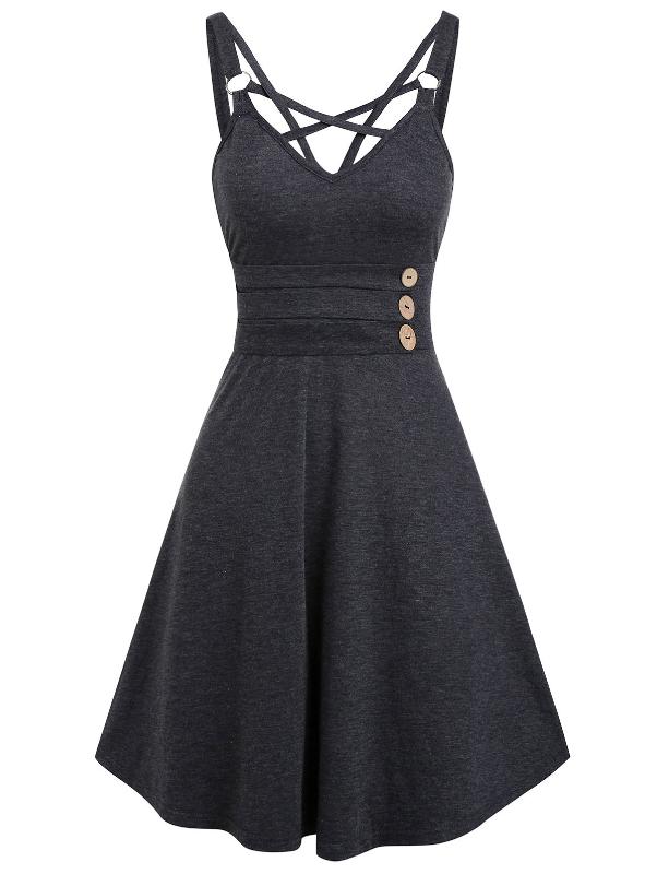 Wipalo Plus Size Party Sexy Dress Sleeveless Strappy Open Back Mock Button Casual Dress Women Elegant A-Line Femme 3XL, Red wine
Wipalo Plus Size Party Sexy Dress Sleeveless Strappy Open Back Mock Button Casual Dress Women Elegant A-Line Femme 3XL, Red wine